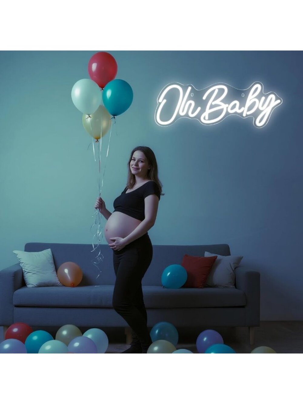 Dimmable LED Neon "Oh Baby" Sign for Baby Shower, Gender Reveal & Party Decor - Picture 3 of 6